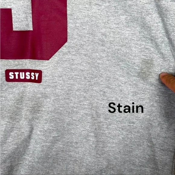 Vintage Stussy Sweatshirt Mens Large Gray Big S Logo Print Striped Sleeve Preppy - Picture 11 of 13